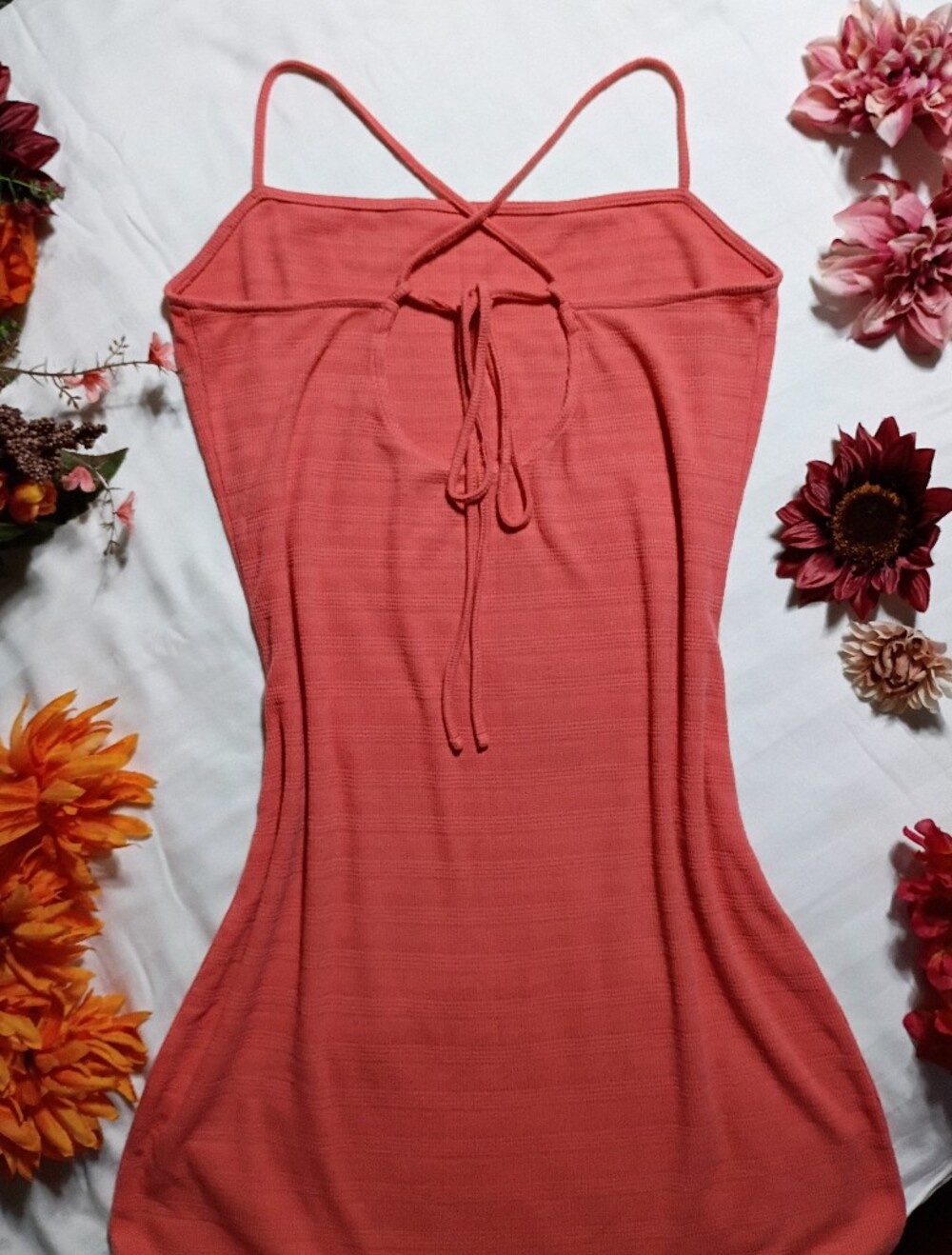 SO Coral Ribbed Cami with Strappy Back